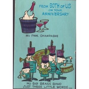 Vintage 1960s Anniversary Greeting Card Forget Me Not Marching Band Champagne